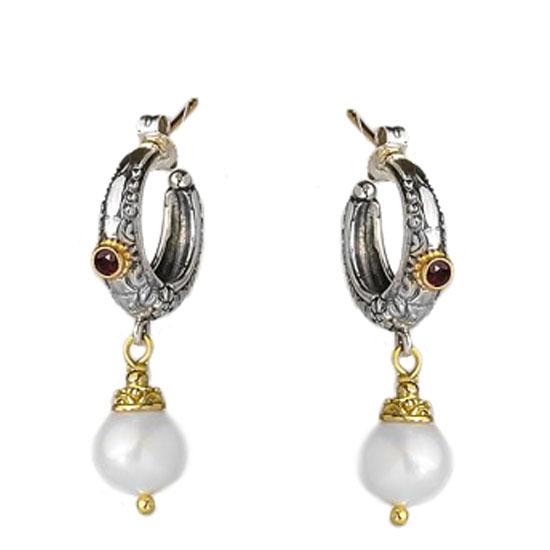 Gerochristo Solid 18K Gold, Sterling Silver & Gemstones Byzantine Medieval Earrings