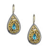 Gerochristo Solid 18K Gold, Silver & blue Topaz Stones - Medieval Byzantine Drop Earrings