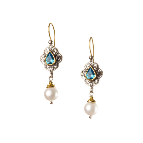Gerochristo Solid 18K Gold, Silver & Stones Medieval Dangle Earrings