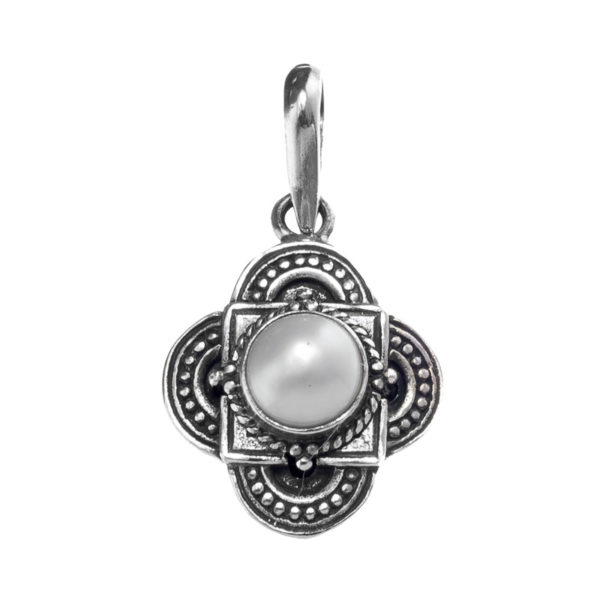 Sterling Silver & Pearl - Medieval Byzantine Charm Pendant