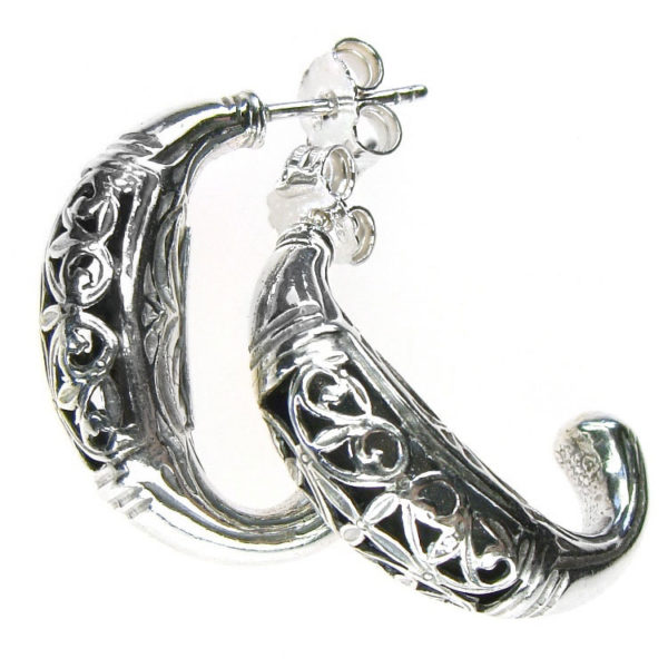 Gerochristo Byzantine Filigree Silver Half Hoop earrings