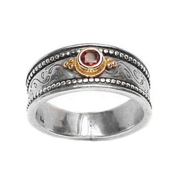 Gerochristo Solid 18K Gold & Sterling Silver Medieval-Byzantine Ruby Ring