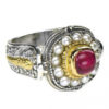 Gerochristo Solid 18K Gold, Silver & Pearls Ornate Medieval-Byzantine Ring
