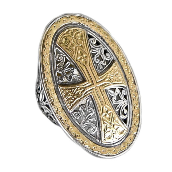 Solid 18K Gold and Sterling Silver Medieval Byzantine Cross Ring
