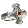 Gerochristo Solid 18K Gold, Silver & Ruby - Medieval-Byzantine Cross Ring