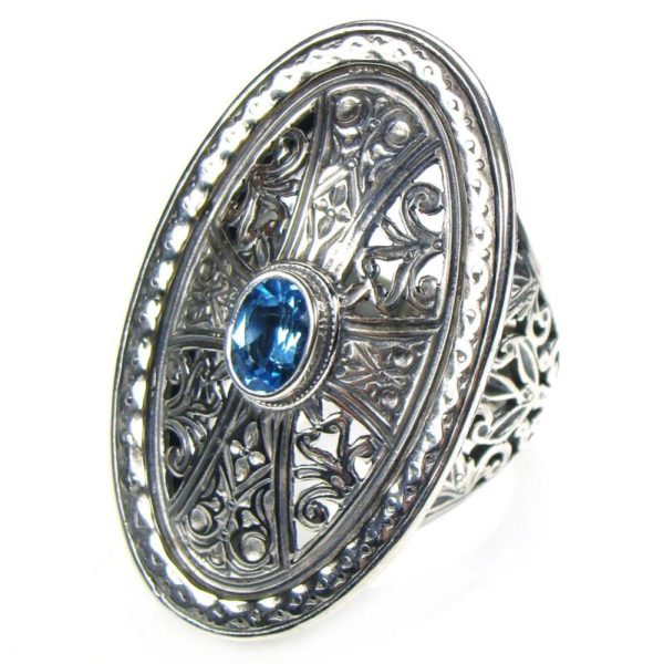 Sterling Silver & Zircon - Medieval Byzantine Cross Ring