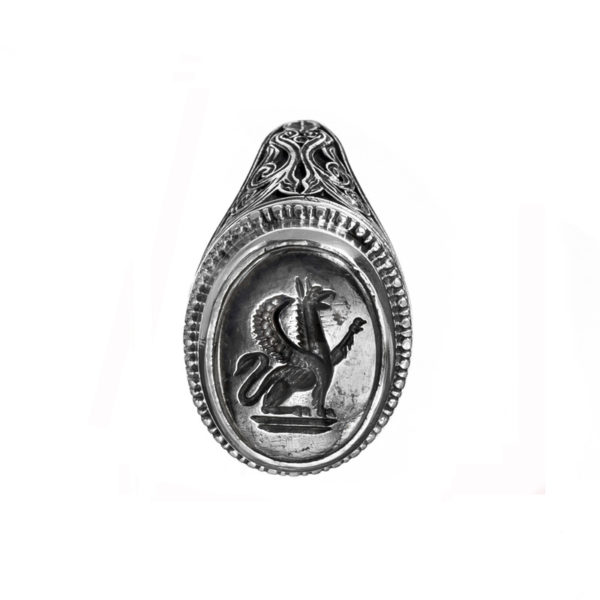 Sterling Silver and Bronze Griffin Signet Ring