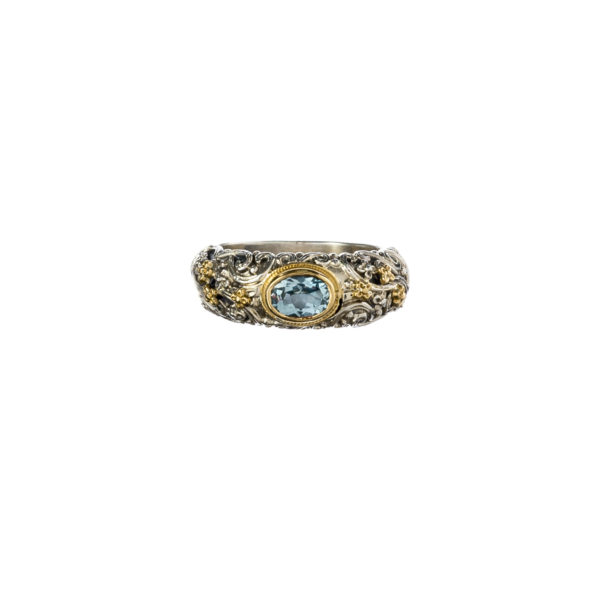 Solid 18K Gold & Silver Medieval Floral Band Ring