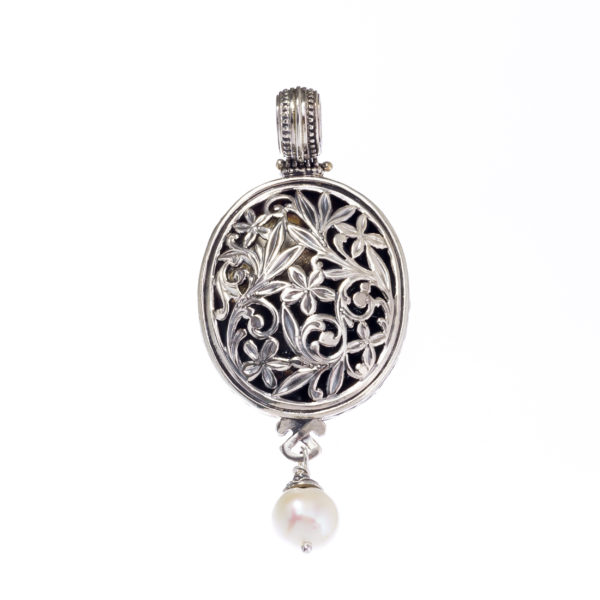 Silver 925, handmade, Byzantine pendant by Gerochristo with genuine pearl.
