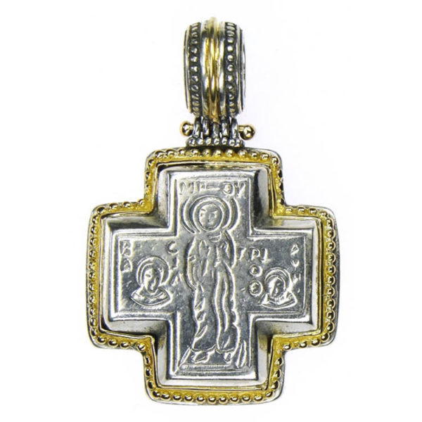 Gerochristo Solid 18K Gold & Sterling Silver Byzantine Cross Pendant