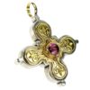Gerochristo Solid 18K Gold, Sterling Silver Byzantine-Medieval Cross Pendant with Pink Tourmaline