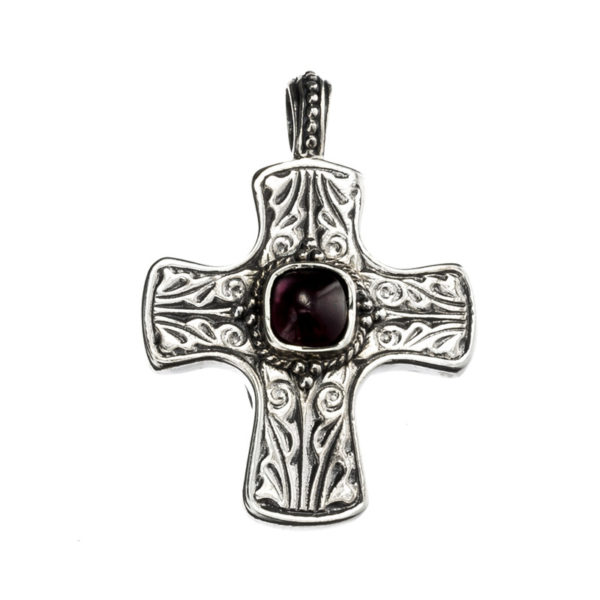 Gerochristo Sterling Silver & Garnet Byzantine-Medieval Cross Pendant