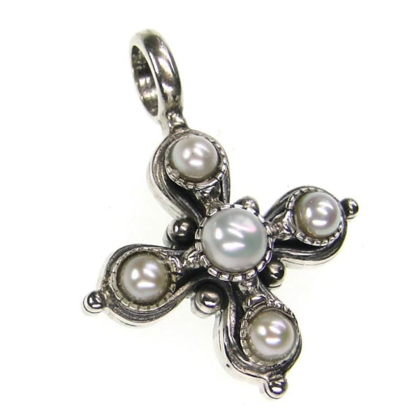 Gerochristo Sterling Silver & Pearls Byzantine-Medieval Cross Pendant
