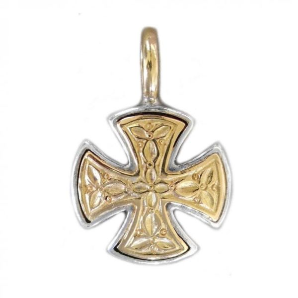Gerochristo Solid 18K Gold & Silver Maltese Small Cross Pendant