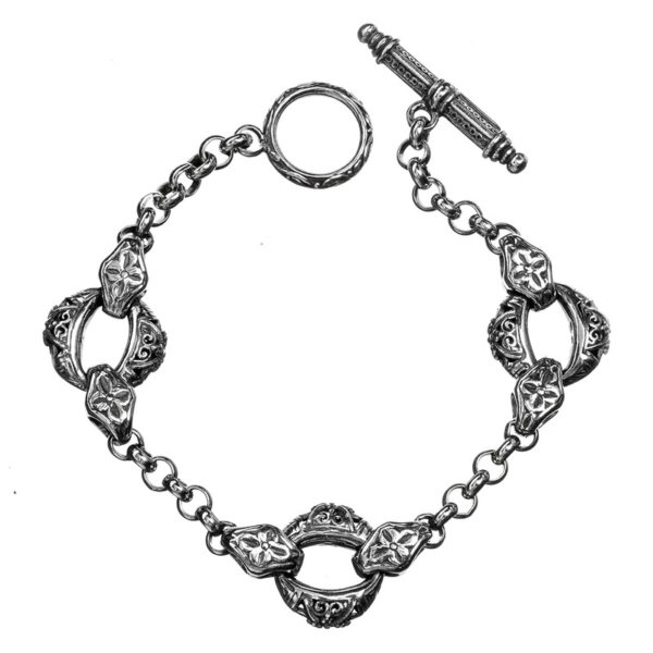 Gerochristo Sterling Silver Medieval Link Charm Bracelet