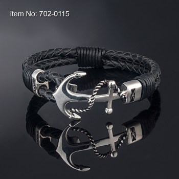 Large Sterling Silver Roped Anchor Bracelet