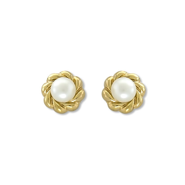 14k Yellow Gold Pearl Stud Earrings
