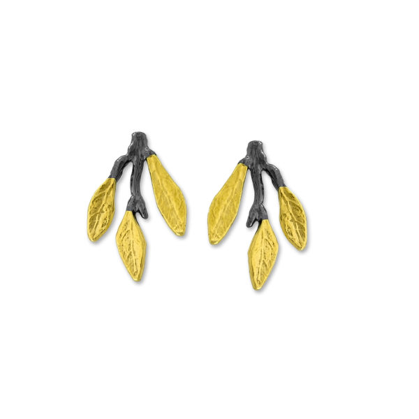 Sterling Silver Gold Plated Olive Branch Handmade Earrings.  