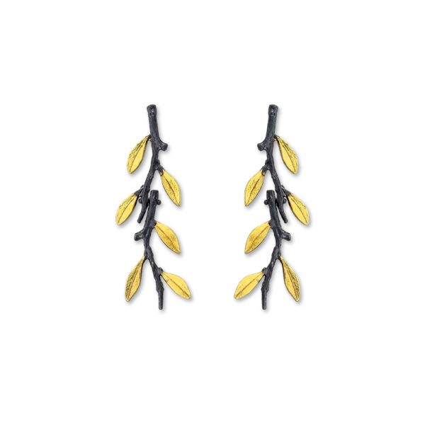 Sterling Silver Gold Plated Olive Branch Handmade Dangling Earrings.