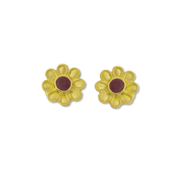 18K Gold, handmade Byzantine Ruby earrings.