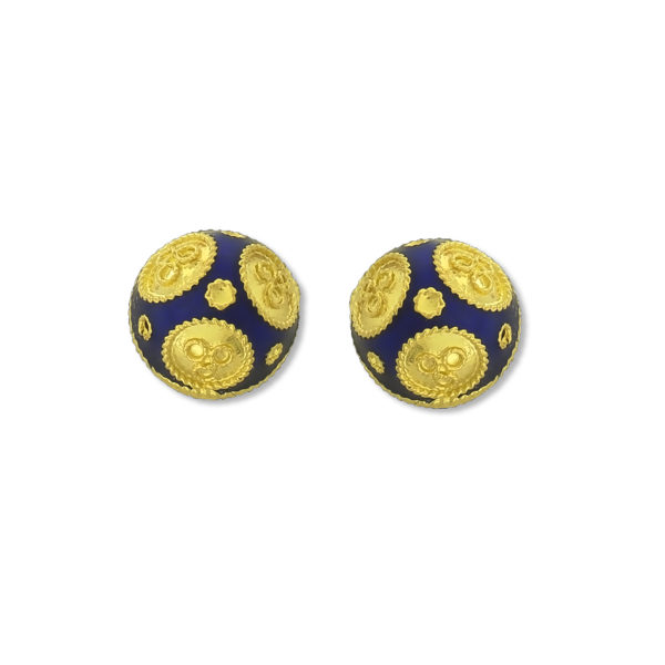 18K Gold, handmade Byzantine enamel earrings.