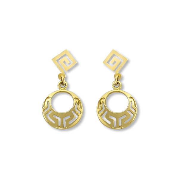 14K Gold, handmade, Greek key earrings.