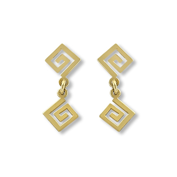 14K Gold, handmade, Greek key earrings.