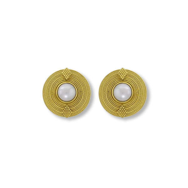 18k gold handmade byzantine earrings with Pearl.