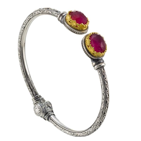Gerochristo Sterling Silver & RUBY Medieval Cuff Bracelet