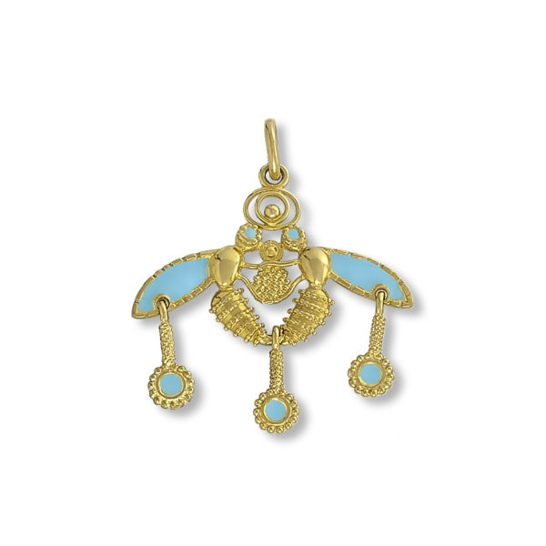 18K Gold, Byzantine, handmade, enamel pendant.