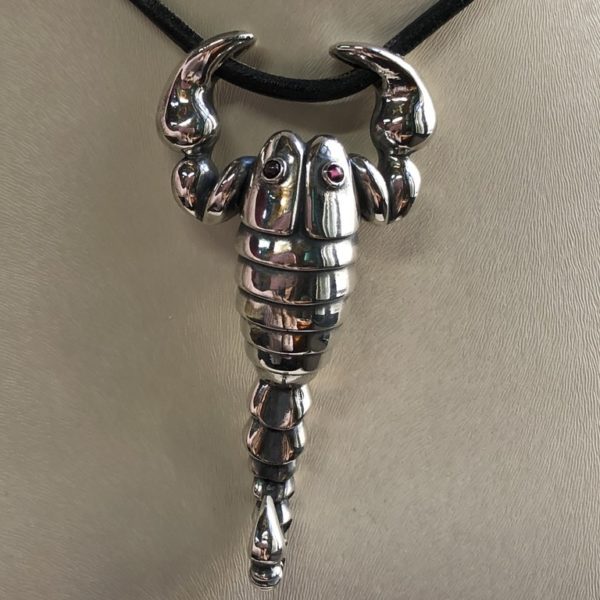 Silver 925, handmade scorpion pendant with Tourmaline stones.