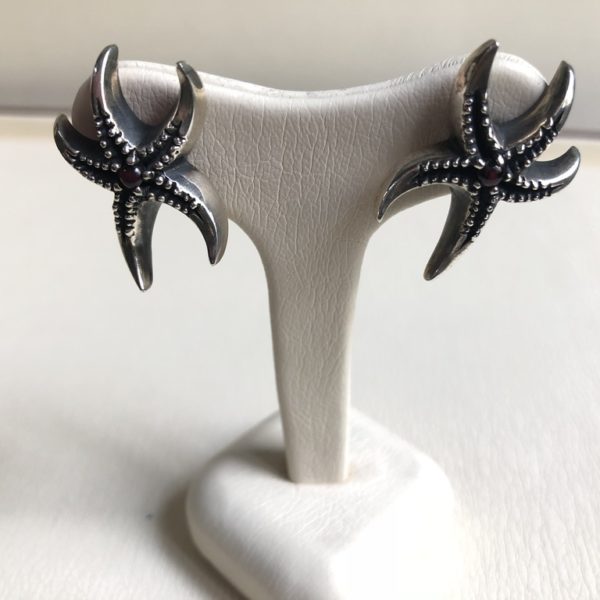Silver 925, handmade star fish earrings with Tourmaline stones.