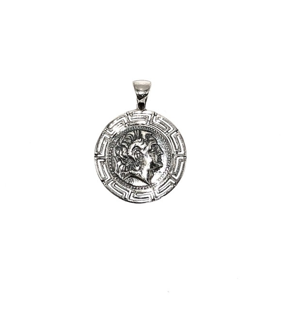 Silver 925, Alexander the Great coin pendant with Greek Key.